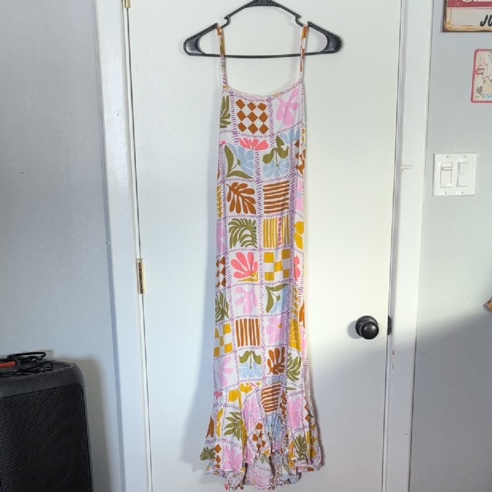 Patchwork Maxi Dress - Pink and Brown